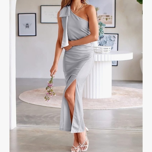 Nwt PRETTYGARDEN One Shoulder Ruched Bodycon Slit Maxi Dress - Picture 2 of 10
